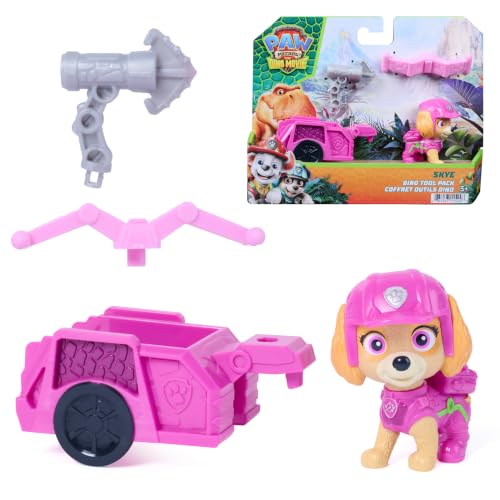 Paw Patrol: The Dino Movie, Coffret Outils Dino Skye, Figurine articulée de 5 cm avec remorque de Sauvetage à Attacher et 2 Outils , Jouets pour Enfants d'âge préscolaire, à partir de 3 Ans