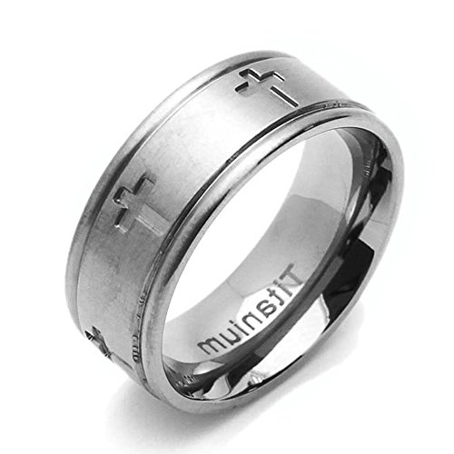DoubleAccent 8MM Comfort Fit Titanium Wedding Band Cross Flat Ring (Size 6 to 14)