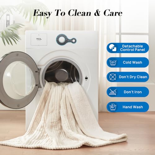 Image of Westinghouse Electric Blanket Twin, Flannel Sherpa, 62x84 Inch,Cream White | Twin Size Heated Blanket with 10 Heating Levels & 1-12 Hours Auto Shut Off, Fast Heating Warming Blanket, Machine Washable
