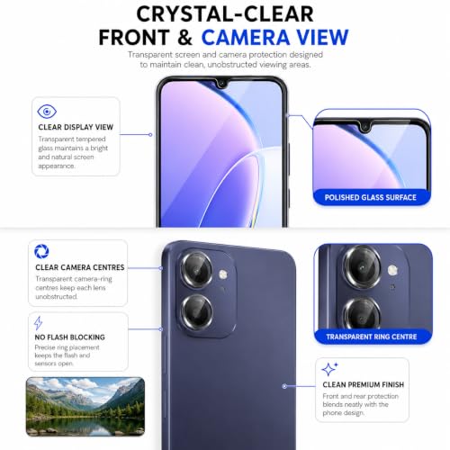 Image of FIRST MART Tempered Glass for Vivo T5 Lite 5G with Black Camera Ring Guard & Installation Kit | HD Clear Edge-to-Edge Screen Protector, Scratch Resistant, Case-Friendly | Pack of 1