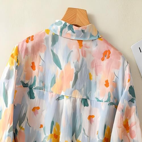 Image of Gufrina Women's Casual Button-Down Shirt with Multicolor Floral Print & Half Sleeves, Collar Neck