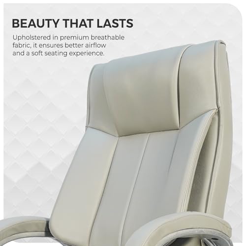 Image of CELLBELL BossPro Fabric Office Chair High Back Ergonomic Executive Boss Chair with Memory Foam Cushion Lumbar Support Chrome Base Hydraulic Tilt Rocking Function 120kg Capacity (White)