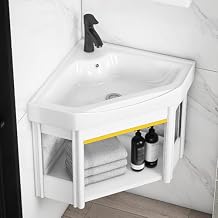 Corner Wall Mount Bathroom Sink Bathroom Cabinet with Faucet and Drain bathroom Sinks with Storage Container bathroom sink with Stainless Steel Rack for Small Space, Single-apartment48*48*40cm/18.9*1