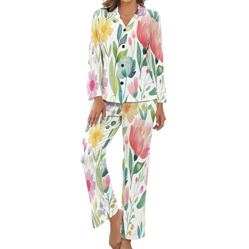 Pyjama femme ensemble de pyjama de revers imprimé tulipe vêtement d'intérieur