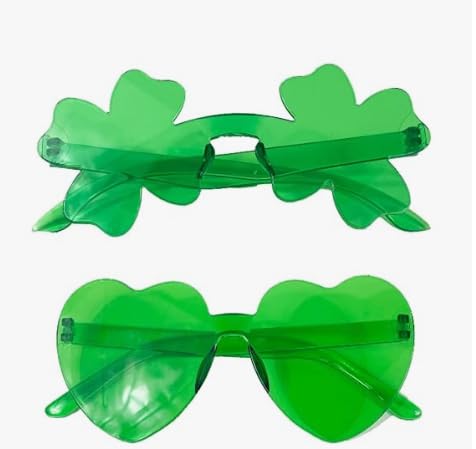 2 Pcs Green St Patricks Day Sunglasses for Women Men, Shamrock Glasses Outfit Accessories Adult2