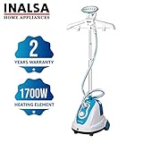Inalsa Garment Steamer Speedy Steam - 1700w |Variable Steam Control Knob | Powerful Steam Output -Upto 30g/min |1.4L Detachable Large Water Tank |Includes Fabric Brush & Hand Glove, (White/Aqua Green)