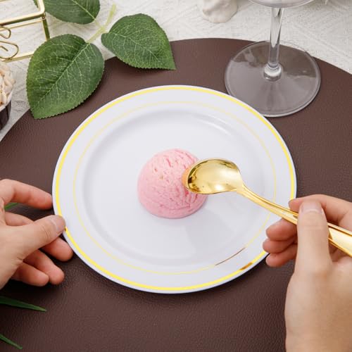 bUCLA 600 Pieces Gold Plastic Spoons Disposable - 6.9inch Heavy Duty Spoons Bulk - Gold Plastic Silverware, Ideal for Wedding,Party&Daily Using