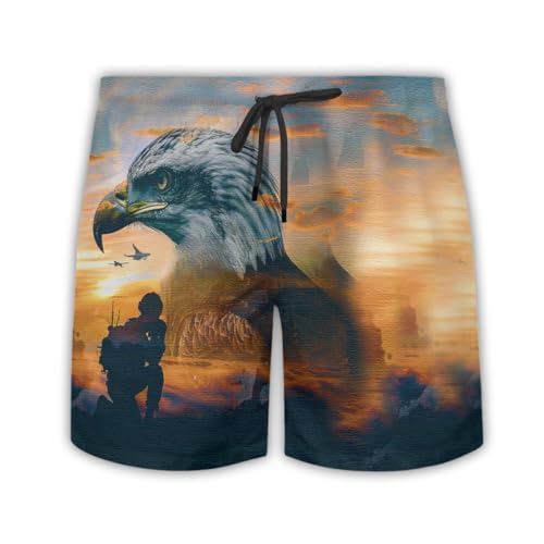 American Eagle Mens Swim Trunks - Veteran Hawaiian Mens Swim Short Beach Shorts TU-SH-33