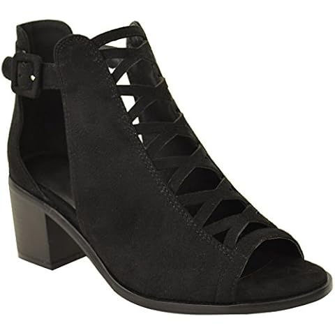 Fashion Thirsty Womens Ladies Low Mid Block Heel Ankle Boots Comfort Smart Office Formal Work Party Occasion Heeled Open Toe Lace Up Cut Out Shoes Cover