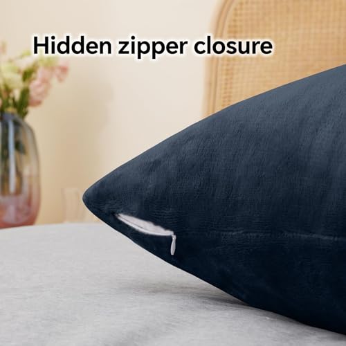 Image of BEDELITE Flannel King Size Pillow Cases Set of 2, Navy, 20x36 Inches | Super Cozy Fuzzy Velvet Pillow Shams with Zipper Closure, Soft Fleece Pillowcases for Bedroom, Sofa, Couch, All-Season Use