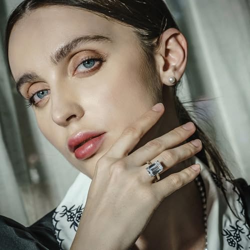 MERAD 6 Carat Large Diamond Ring, Moissanite Promise Ring, Engagement Rings for Women Wedding Band Gift, Radiant Cut 6ct D Color VVS1, White Gold Plated Sterling Silver2