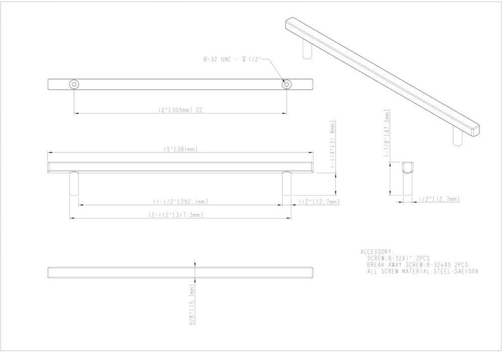 Satin Bronze 12" Brushed Appliance Bar Pull with Mounting Hardware