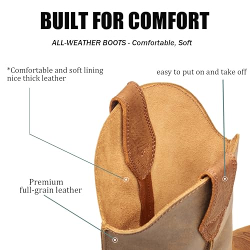 Image of SUREWAY Western Boots - Men's Square Toe Work Boot,Pull On Leather Wellington Boots,Durable Classic Slip Resistant Soft Toe Cowboy Boot