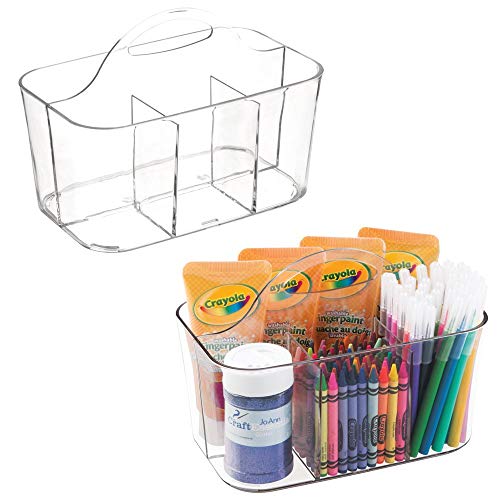 mDesign Plastic Portable Craft Storage Organizer Caddy Tote, Divided Basket Bin for Craft