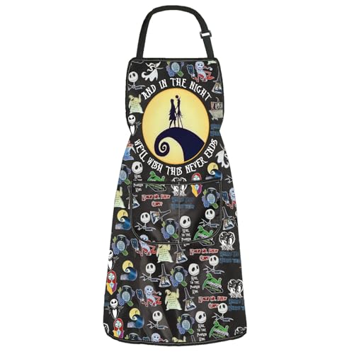 BAUNA Tablier de cuisine Nightmare Jack Sally avec poche, cadeau de fête d'Halloween, décoration de cuisine d'Halloween, Tablier Never End, taille unique