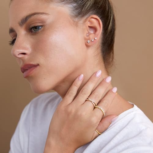 Image of PAVOI Flat Back Stud Earrings for Women, 14K Gold Plated CZ Cartilage Studs