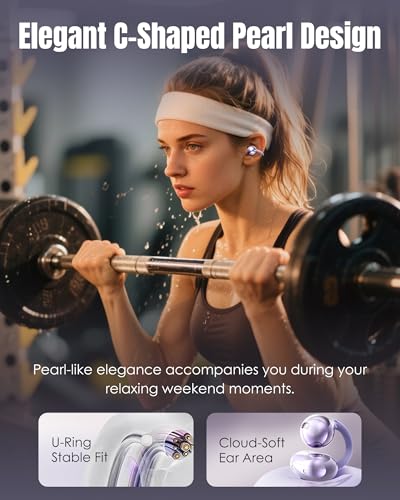 King Lucky Clip-On Earbuds Gen 3, Open-Ear Wireless Bluetooth 6.0 Headphones with Mic, Secure Fit for Small Ears & Glasses Wearers, 50H Playtime, LED Digital Display, ENC, IPX5 Waterproof (Purple) — view 3