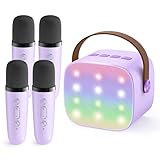 YLL Upgraded Mini Karaoke Machine with 4 Wireless Microphones Toy for Kids, Christmas Birthday Gifts for Girls Boys, Portable Party Bluetooth Speaker for 3, 4, 5, 6, 7, 8, 9, 10+ Year Old (Purple)