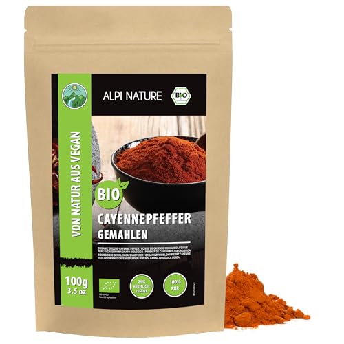 Alpi Nature Organic Cayenne Pepper Powder 100g 3.5 oz, Ground Cayenne Chilli Pepper, Hot Chilli Powder