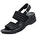 BEMIRO Womens Walking Sandals with Arch Support - Lightweight Stylish Woven Platform Wedge Sandals Adjustable Ankle Strap Comfortable Summer Shoes for Casual Beach Vacation All Black 8