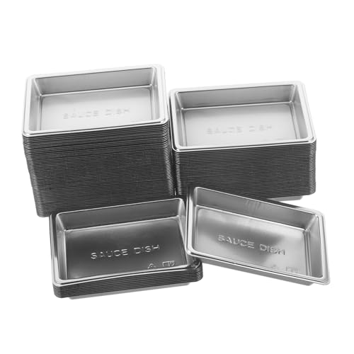 FUNOMOCYA 100pcs Rectangle Sauce Dishes Nuts Serving Tray Soy Sauce Dipping Bowls Silver The Pet Dipping Bowl