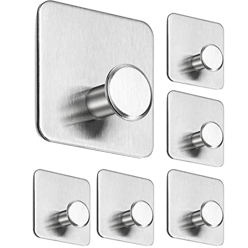Menz Handtuchhalter ohne Bohren, 6er SET - Handtuchhaken Bad Edelstahl mit 3M-Spezial-Klebe-Pads - Moderne Klebehaken ideal als Wandhaken, Haken selbstklebend