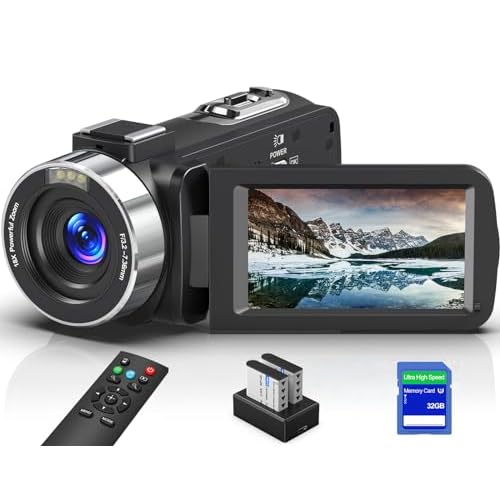 8K Video Camera Camcorder, 64MP IR Night Vision Vlogging Camera, 18X Zoom WiFi Digital Touch Screen Camcorder for YouTube with 32G SD Card, Remote Control, Mic, Charging Cradle, and Two Batteries