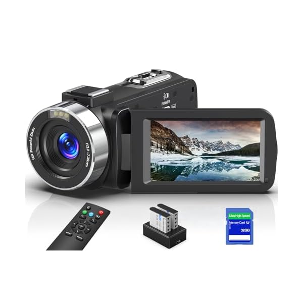 8K Video Camera Camcorder, 64MP IR Night Vision Vlogging Camera, 18X Zoom WiFi Digital Touch Screen Camcorder for YouTube with 32G SD Card, Remote Control, Mic, Charging Cradle, and Two Batteries