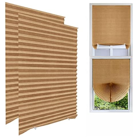 Temporary Blackout Blinds,Pleated Fabric Blind Light Filtering Shade Instant Stick on Blinds for Window Privacy Protection, Easy to Cut and Install With 2 Clips Cover