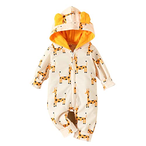 PANGHUBO Monos De Porteros con capucha de manga larga de otoño con estampado de y orejas para bebés recién nacidos y niños Mono Bebes Mangas (Yellow, 12-18 Months)