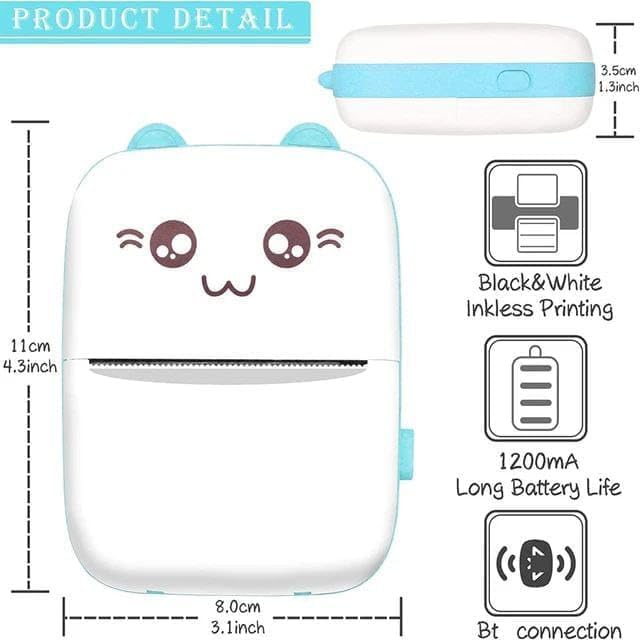 WON Mini Bluetooth Thermal Printer, Portable Label Printer Inkfree Printer for Android & iOS System, Black on White Thermal Printer with Roll of Print Paper, Stickers, (Style 1) (Style 5) 2