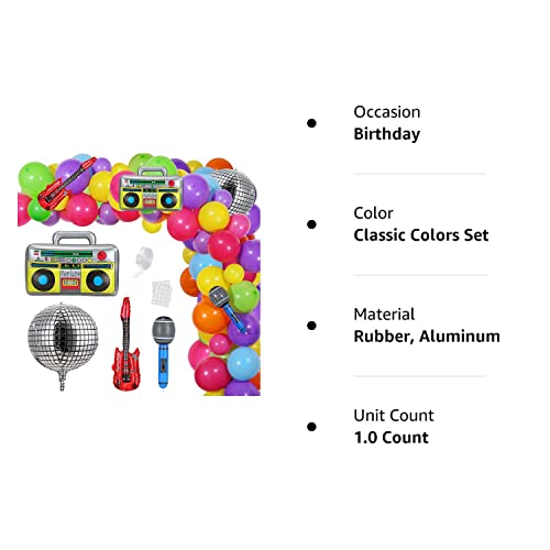 97 Pieces 90S 80S Theme Disco Party Decoration Disco Balloons Colorful Balloon Arch Garland With Inflatable Mylar Radio Guitar Microphone For Back To 90S Birthday Supply (Classic Colors Set) #TOP7
