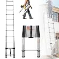 Qimu Telescoping Ladder 12.5FT Aluminum Telescoping Ladder with Non-Slip Feet, Portable Extension Ladder, Multi-Purpose Lightweight Ladder RV Collapsible Ladder for Home, 330 Lb Capacity