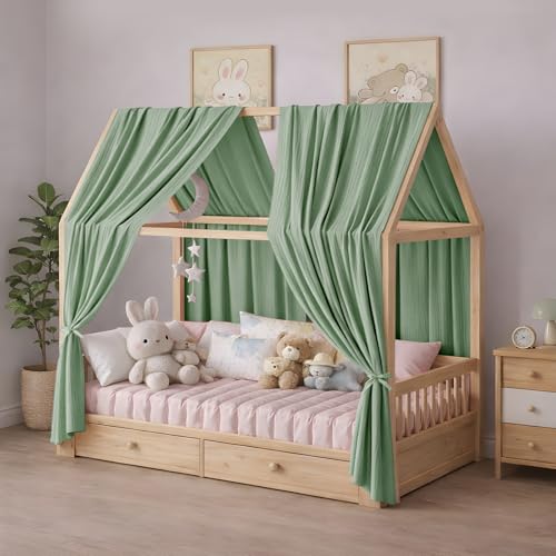 Genthread Lot de 2 ciels de lit Maison, Faits à la Main, en Mousseline 100% Coton, pour décoration de lit de Maison, pour Filles et garçons, Unisexe. (Vert,...