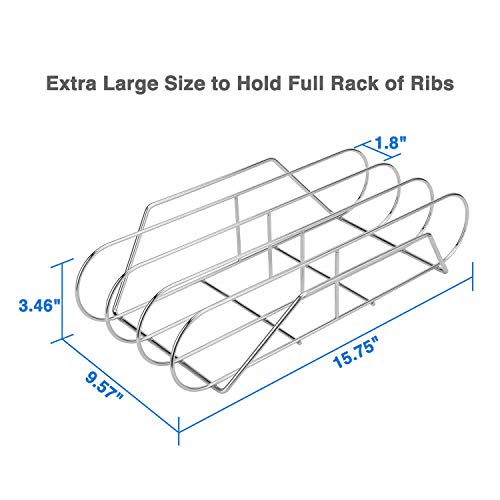 Extra Long Stainless Steel Rib Rack for Smoking and Grilling, Holds up to 3 Full Racks of Ribs, Fits 18” or Larger Gas Smoker or Charcoal Grill, Perfect Smoker Accessories Gifts for Men by SOLIGT - Image 4