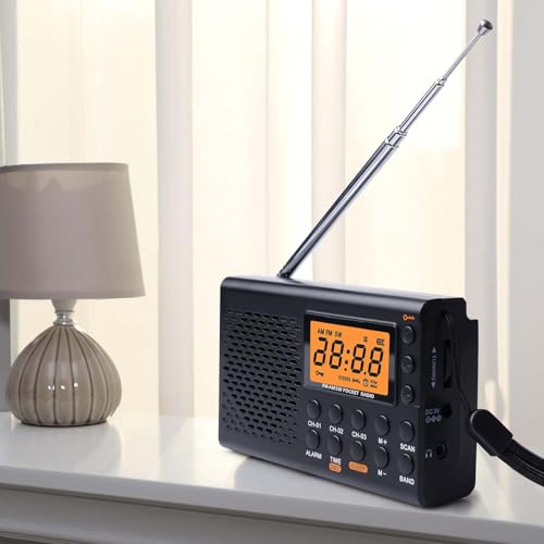Tragbares Radio, AM,FM,SW Kofferradio mit LCD-Display, Batteriebetrieb, Eingebautem Lautsprecher Alarm Sleep Timer Kopfhöreranschluss, Küchenradio 35 Voreinstellungen Kleines Radio
