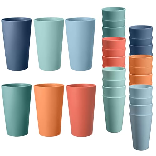 24 Pcs Unbreakable Plastic Cups Set, 20 oz Reusable Plastic Cups, Stackable Water Tumblers, Drinking Cup for Kitchen, Outdoor, BPA-free, Dishwasher Refrigerator and Microwave Safe (20 oz, 6 Colors)