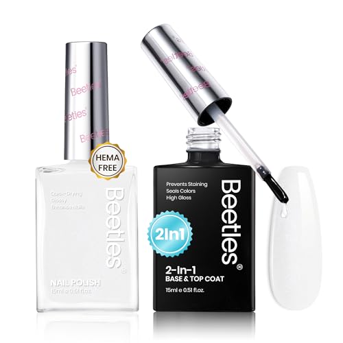 Beetles White Nail Polish - 15ml Milky White Color with 2 in 1 Base...