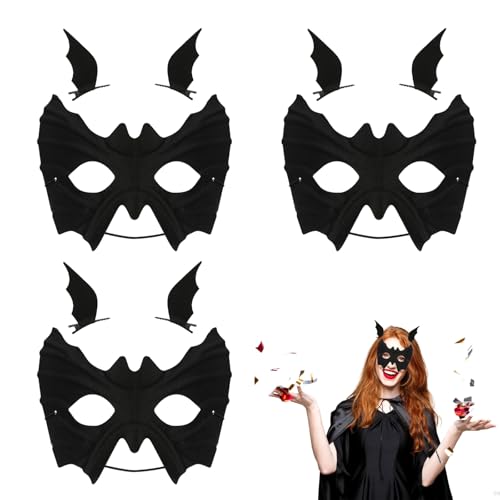 DELAESI 3 Stück Fledermaus Maske Halloween Fledermaus Masken und Haarspangen Fledermaus Batman Maske für Halloween Karneval Cosplay Party