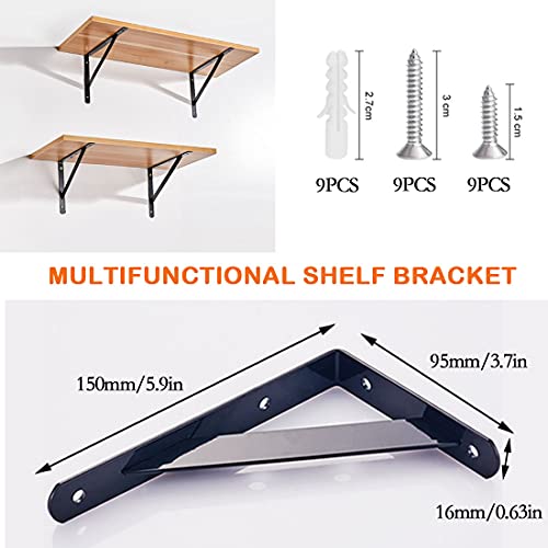 Regalhalterungen，Wand-Winkel Schwerlast-Träger 90 Grad Winkel Regalhalterung Wand Regalträger Stahl massiv Regalträger für die Wandmontage(150 x 95mm,Schwarz) (4)