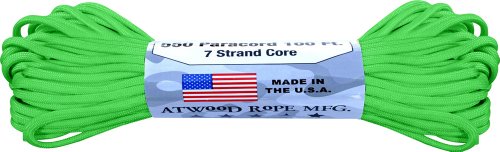Atwood Rope 550-Pound Type III 7 Strand Core Paracord, 1/8-Inch x 100-Feet, Neon Green