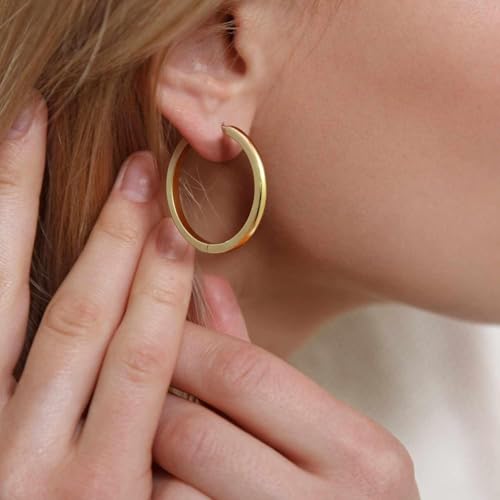 Aidomiya Gold Hoop Earrings 14K Gold Hoop Earrings for Women Minimalist Huggie Hoops Earring for Womens Hoops Earring Elegance 30mm by Aidomiya - Used condition - Image 5