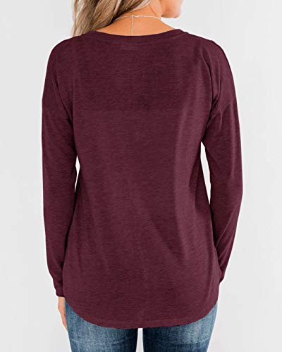 Topstype Women's Long Sleeve Henley Tops Pullover with Buttons Down Casual Loose Fit V-Neck Tunics