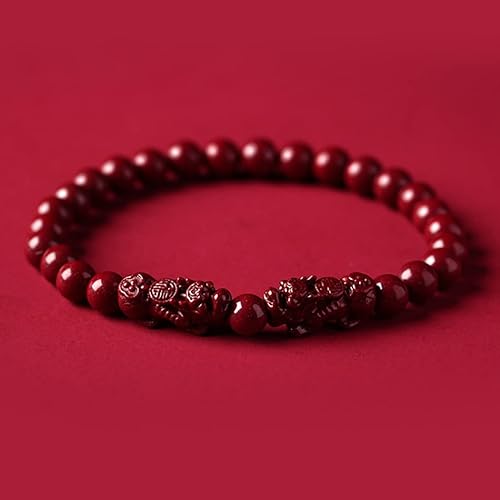 NOVOCE Feng Shui Bracelet Double Pixiu Bracelet Natural Cinnabar Crystal Stone B