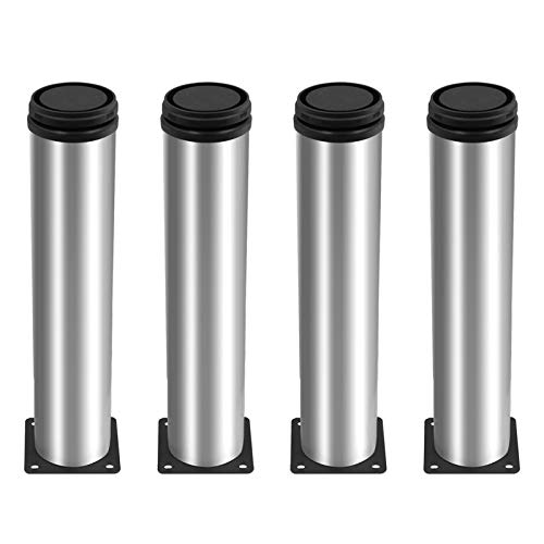 Kyuionty Set Of 4 Stainless Steel Furniture Legs 10 Inch, Adjustable Round Cabinet Legs 2" Dia Kitchen Feet, Silver Metal Replacement Legs For Cabinet Sofa Couch Shelves Table #TOP29