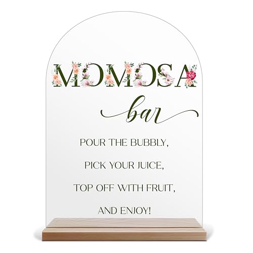 Mimosa Bar Signs, Floral Mimosa Bar Decor Supplies, Acrylic Brunch Dessert Buffet Table Decor, Baby Shower Gender Reveal Party Signs -a15
