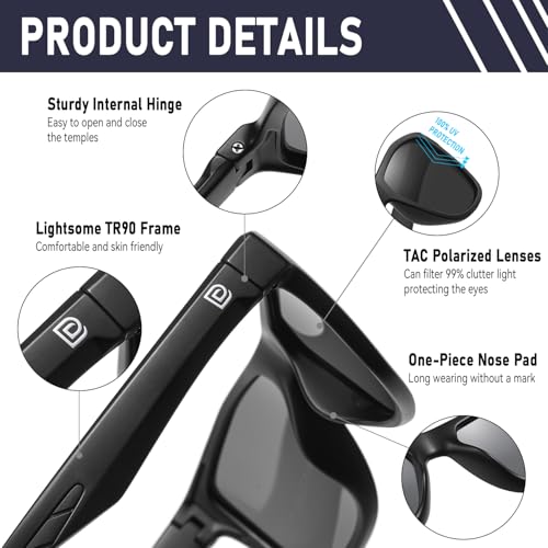 DUCO Polarized Sunglasses for Men Retro Square Shades with UV400 Protection Lightweight for Driving & Running DC63083