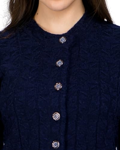 Image of Lady Willington Women Woolen Round Neck Self Design Cardigan Heavy Rainbow Fabric Cardigan Winter Wear Pure Wool Cardigan for Women Free Size Long Cotty Warm Cardigan Free Sizes