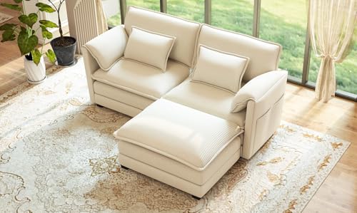 RealRelax Real Relax Cloud Couch 75.3'' L-Shaped Sofa with Ottoman, Corduroy, Beige — $499.99 (33% off)