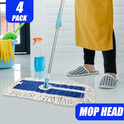 Image of 24 inch 4 Pack Industrial Strength Cotton Dry Dust Mop Head Floor Dust Mop Refill Hardwood Floor Duster Broom Dry Floor Cleaning for Hardwood Ceramic Marble Tile, Fits 24 Inch Frame